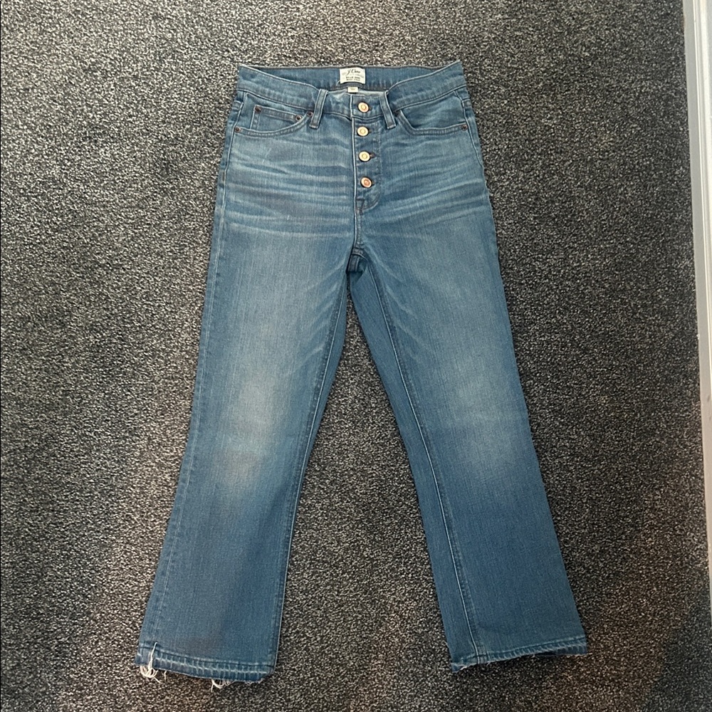 J. Crew Blue Flare Jeans with Button Detail